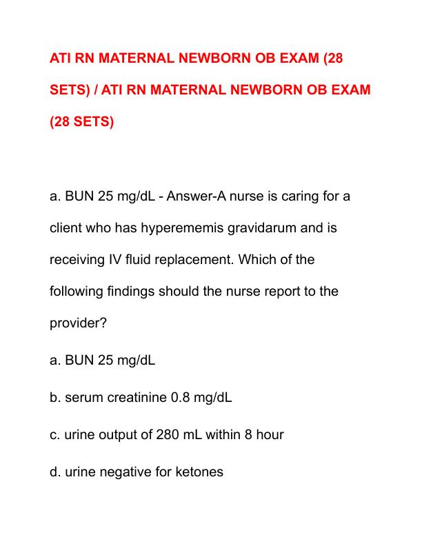 ATI RN MATERNAL NEWBORN OB EXAM