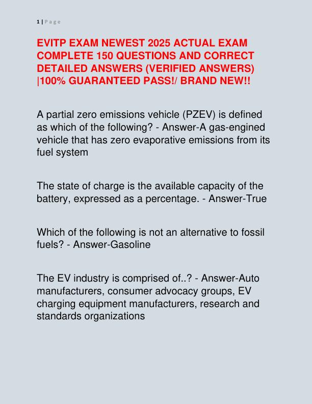 EVITP EXAM NEWEST 2025 ACTUAL EXAM COMPLETE 150 QUESTIONS AND CORRECT DETAILED ANSWERS