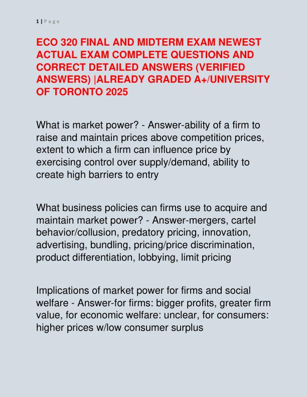 ECO 320 FINAL AND MIDTERM EXAM NEWEST ACTUAL EXAM COMPLETE QUESTIONS AND CORRECT DETAILED ANSWERS