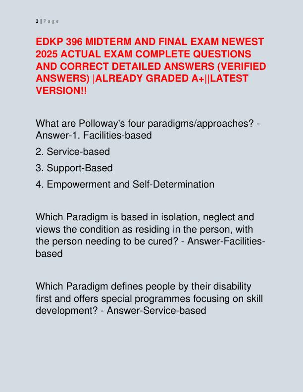 EDKP 396 MIDTERM AND FINAL EXAM NEWEST 2025 ACTUAL EXAM COMPLETE QUESTIONS AND CORRECT DETAILED ANSWERS