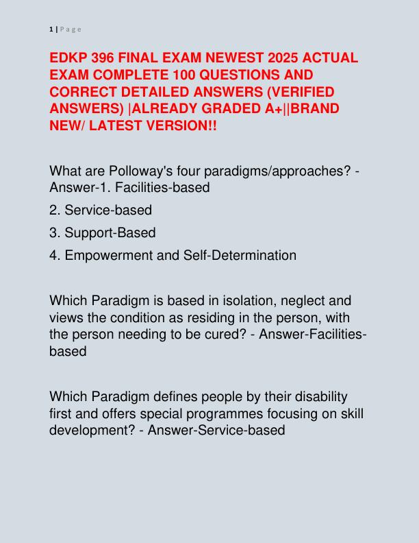 EDKP 396 FINAL EXAM NEWEST 2025 ACTUAL EXAM COMPLETE 100 QUESTIONS AND CORRECT DETAILED ANSWERS