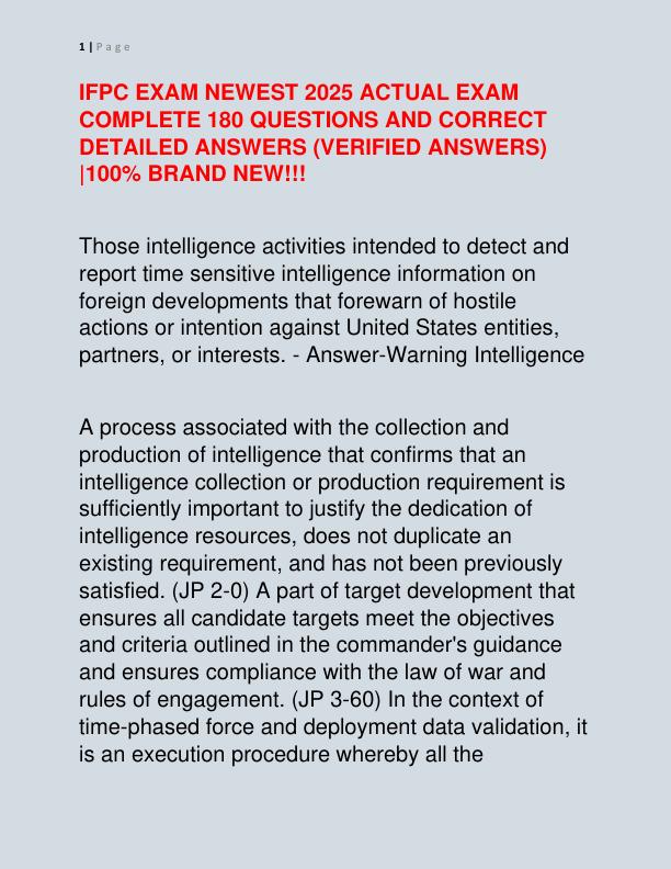 IFPC EXAM NEWEST 2025 ACTUAL EXAM COMPLETE 180 QUESTIONS AND CORRECT DETAILED ANSWERS
