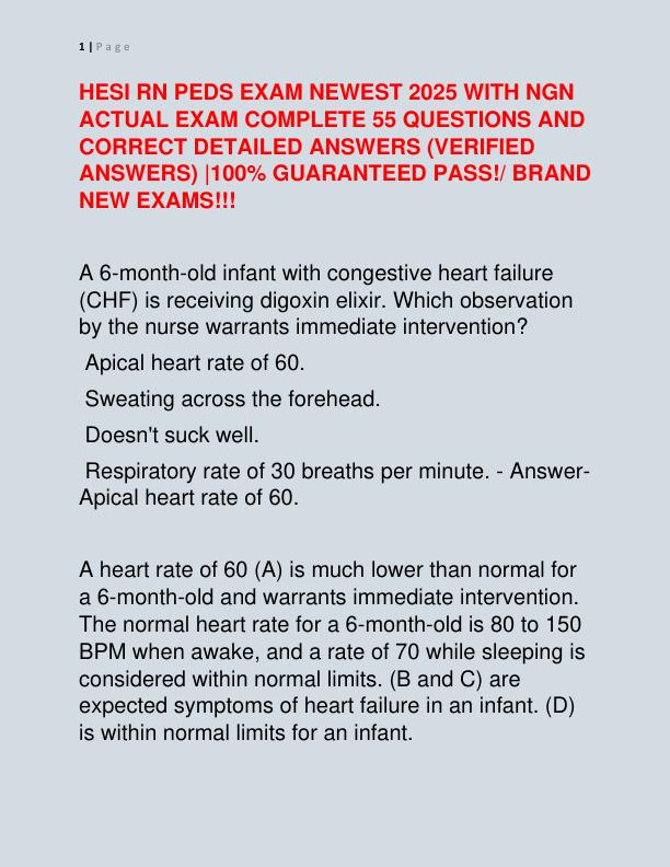 HESI RN PEDS EXAM NEWEST 2025 WITH NGN ACTUAL EXAM COMPLETE 55 QUESTIONS AND CORRECT DETAILED ANSWERS
