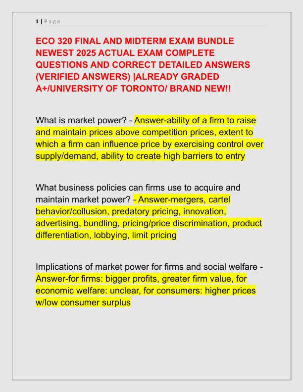 ECO 320 FINAL AND MIDTERM EXAM BUNDLE NEWEST 2025 ACTUAL EXAM COMPLETE QUESTIONS AND CORRECT DETAILED ANSWERS