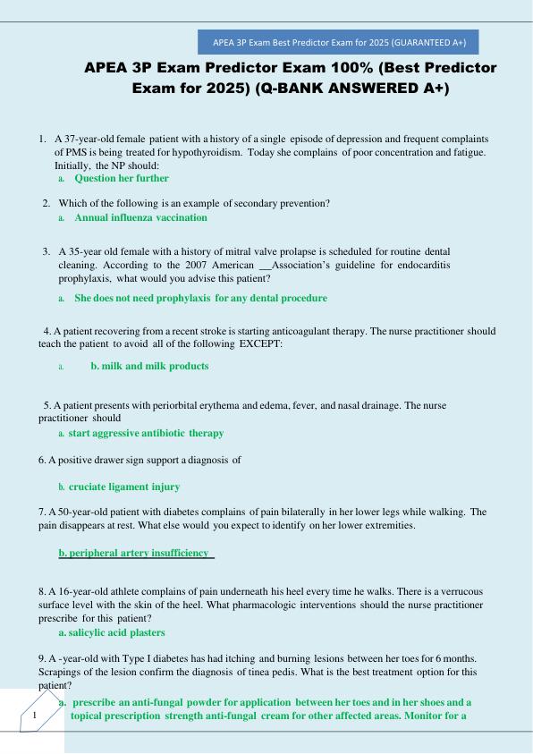 108 PAGES APEA 3P Exam Predictor Exam 100% (Best Predictor Exam for 2025) (A+ Free