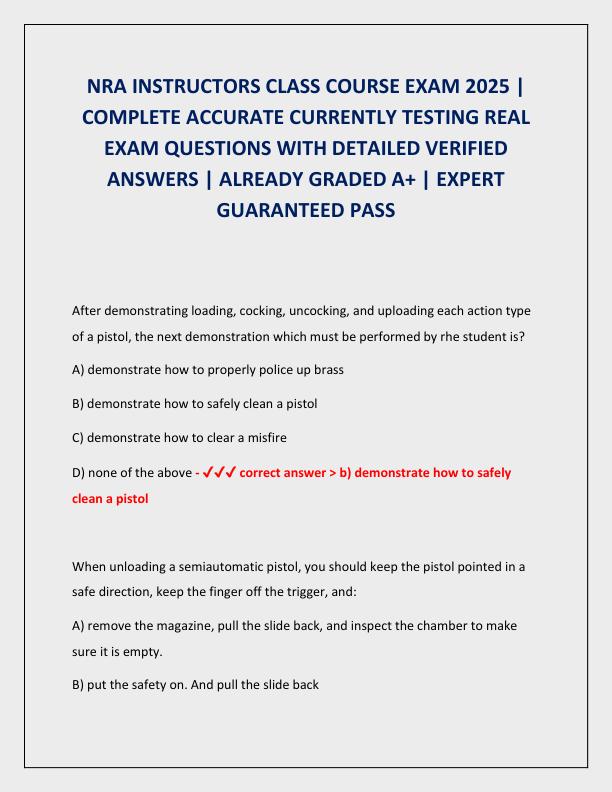 NRA INSTRUCTORS CLASS COURSE EXAM 2025