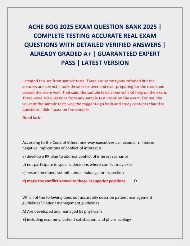 ACHE BOG 2025 EXAM QUESTION BANK 2025