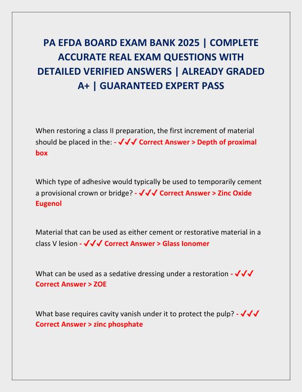 PA EFDA BOARD EXAM BANK 2025