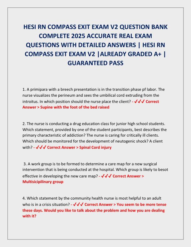 HESI RN COMPASS EXIT EXAM V2 QUESTION BANK COMPLETE 2025 ACCURATE REAL EXAM QUESTIONS WITH DETAILED ANSWERS