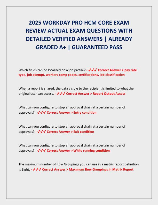 2025 WORKDAY PRO HCM CORE EXAM REVIEW ACTUAL EXAM QUESTIONS WITH DETAILED VERIFIED ANSWERS