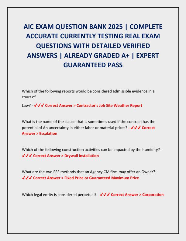 AIC EXAM QUESTION BANK 2025