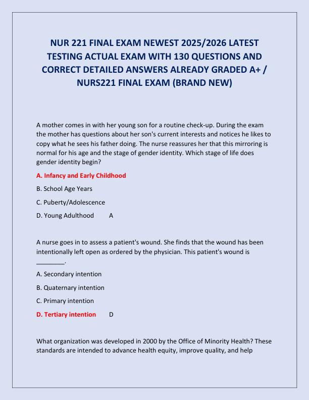 NUR 221 FINAL EXAM NEWEST