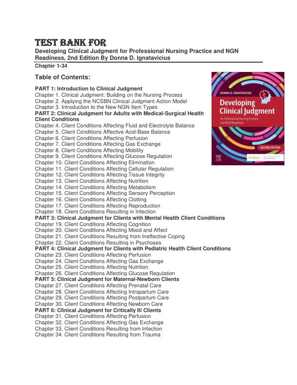 mobile-preview-Test Bank For Developing Clinical Judgment for Professional Nursing Practice and NGN Readiness, 2nd Edition By Donna D. Ignatavicius Chapter 1-34