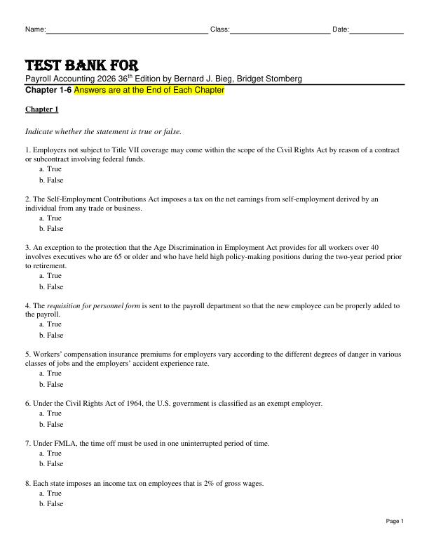 mobile-preview-Test Bank For Payroll Accounting 2025 36th Edition by Bernard J. Bieg, Bridget Stomberg Chapter 1-6