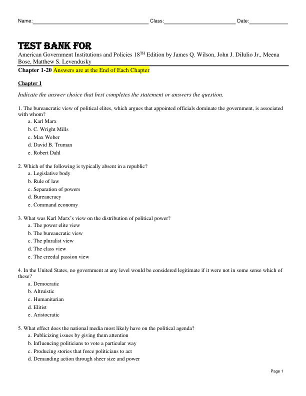 mobile-preview-Test Bank For American Government Institutions and Policies 18th Edition by James Q. Wilson, John J. DiIulio Jr., Meena Bose, Matthew S. Levendusky Chapter 1-20