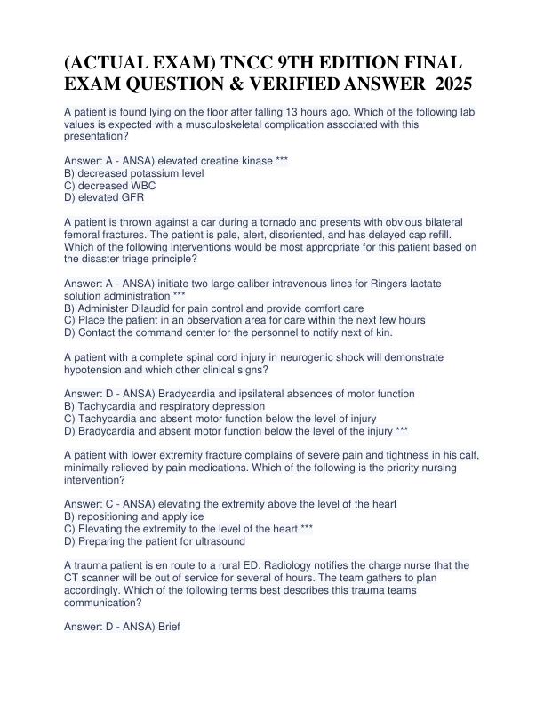 (ACTUAL EXAM) TNCC 9TH EDITION FINAL EXAM QUESTION & VERIFIED ANSWER 2024-2025-1-753
