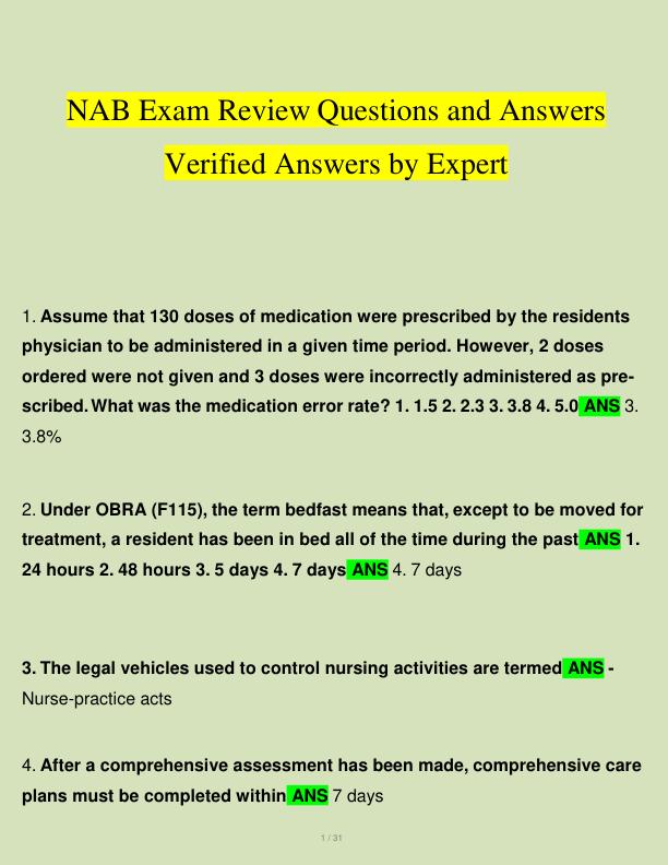 NAB Exam Review Questions and Answers