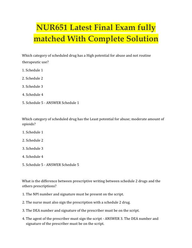 NUR651 Latest Final Exam fully matched With Complete Solution