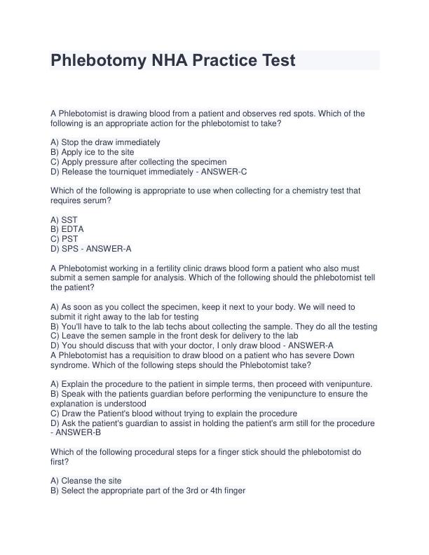 Phlebotomy NHA Practice Test