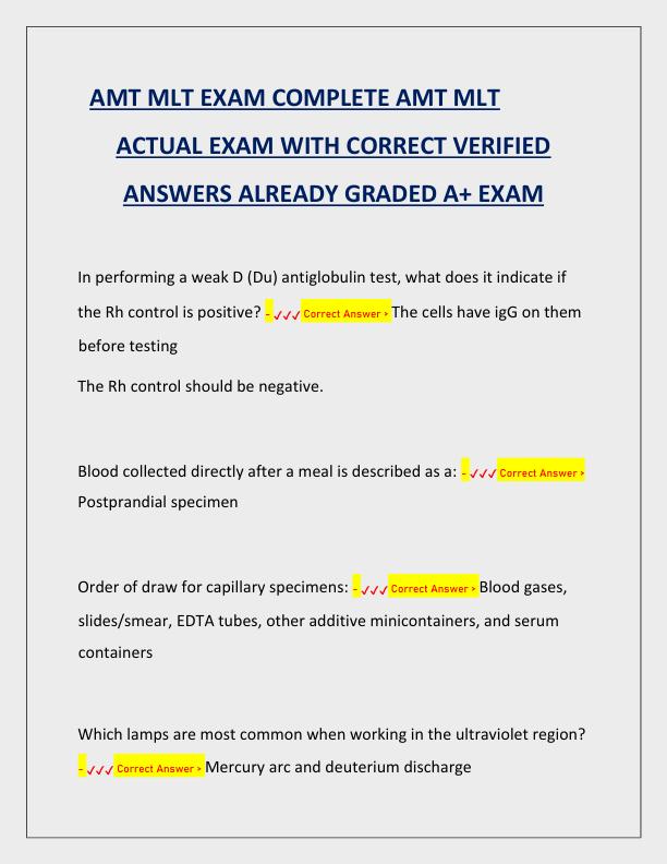AMT MLT EXAM COMPLETE AMT MLT