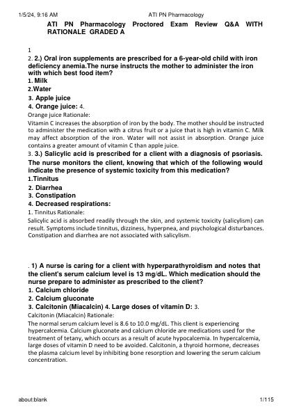 ATI PN Pharmacology Proctored Exam Review Q&A WITH RATIONALE  GRADED A