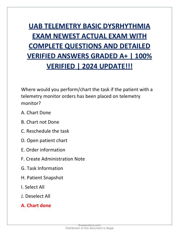 UAB TELEMETRY BASIC DYSRHYTHMIA EXAM NEWEST ACTUAL EXAM WITH COMPLETE QUESTIONS AND DETAILED VERIFIED ANSWERS GRADED A.pdf