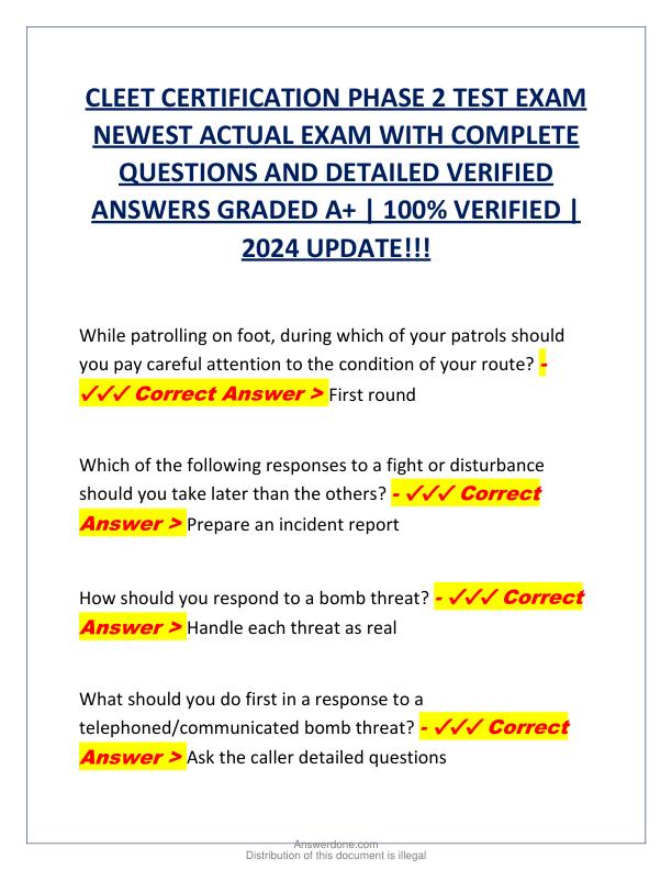 CLEET CERTIFICATION PHASE 2 TEST EXAM NEWEST ACTUAL EXAM WITH COMPLETE QUESTIONS AND DETAILED VERIFIED ANSWERS GRADED A.pdf