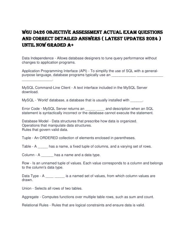 WGU D426 OBJECTIVE ASSESSMENT ACTUAL EXAM QUESTIONS AND CORRECT DETAILED ANSWERS