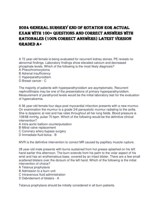 2024 GENERAL SURGERY END OF ROTATION EOR ACTUAL EXAM WITH 100