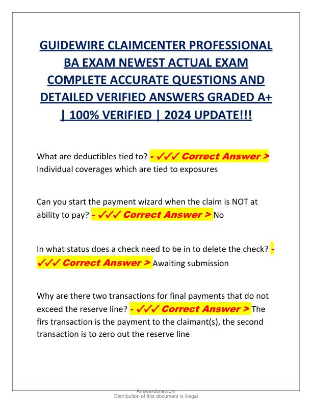 GUIDEWIRE CLAIMCENTER PROFESSIONAL BA EXAM NEWEST ACTUAL EXAM COMPLETE ACCURATE QUESTIONS AND DETAILED VERIFIED ANSWERS GRADED A.pdf