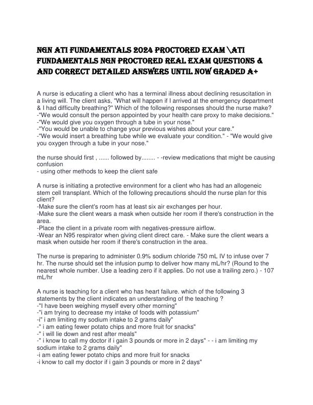 NGN ATI FUNDAMENTALS PROCTORED EXAM questions and answers