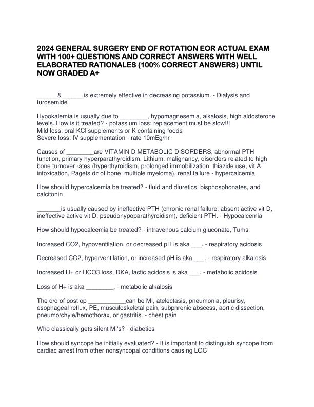 2024 GENERAL SURGERY END OF ROTATION EOR ACTUAL EXAM WITH