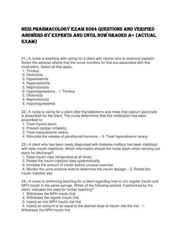 HESI PHARMACOLOGY EXAM  QUESTIONS AND VERIFIED ANSWERS BY EXPERTS AND UNTIL NOW GRADED A
