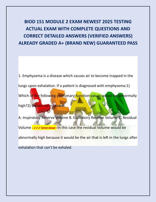 BIOD 151 MODULE 2 EXAM NEWEST 2025 TESTING ACTUAL EXAM WITH COMPLETE QUESTIONS AND CORRECT DETAILED ANSWERS