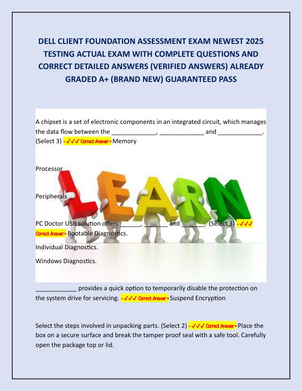 DELL CLIENT FOUNDATION ASSESSMENT EXAM NEWEST 2025 TESTING ACTUAL EXAM WITH COMPLETE QUESTIONS AND CORRECT DETAILED ANSWERS