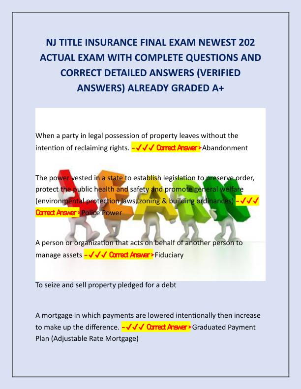 NJ TITLE INSURANCE FINAL EXAM NEWEST 202 ACTUAL EXAM WITH COMPLETE QUESTIONS AND CORRECT DETAILED ANSWERS
