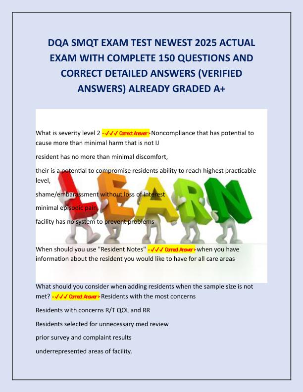 DQA SMQT EXAM TEST NEWEST 2025 ACTUAL EXAM WITH COMPLETE 150 QUESTIONS AND CORRECT DETAILED ANSWERS