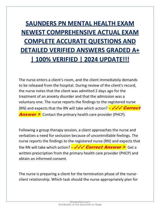 SAUNDERS PN MENTAL HEALTH EXAM NEWEST COMPREHENSIVE ACTUAL EXAM COMPLETE ACCURATE QUESTIONS AND DETAILED VERIFIED ANSWERS GRADED A.pdf