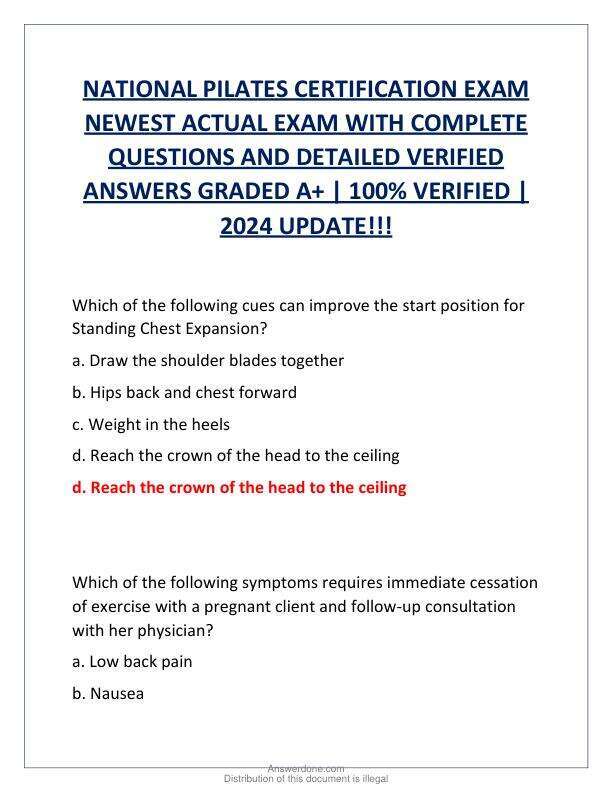 NATIONAL PILATES CERTIFICATION EXAM NEWEST ACTUAL EXAM WITH COMPLETE QUESTIONS AND DETAILED VERIFIED ANSWERS GRADED A.pdf