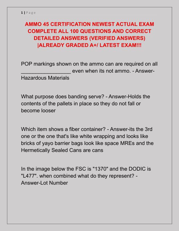 mobile-preview-AMMO 45 CERTIFICATION NEWEST ACTUAL EXAM COMPLETE ALL 100 QUESTIONS AND CORRECT DETAILED ANSWERS