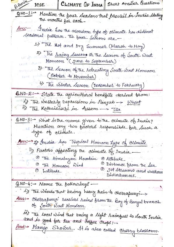 Climate Of India ICSE