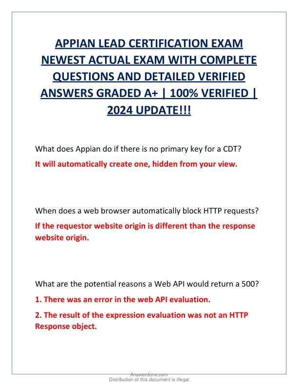 APPIAN LEAD CERTIFICATION EXAM NEWEST ACTUAL EXAM WITH COMPLETE QUESTIONS AND DETAILED VERIFIED ANSWERS GRADED A.pdf