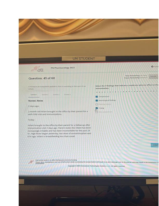 PN ATI PHARMACOLOGY PROCTORED EXAM WITH NGN 60 QUESTIONS
