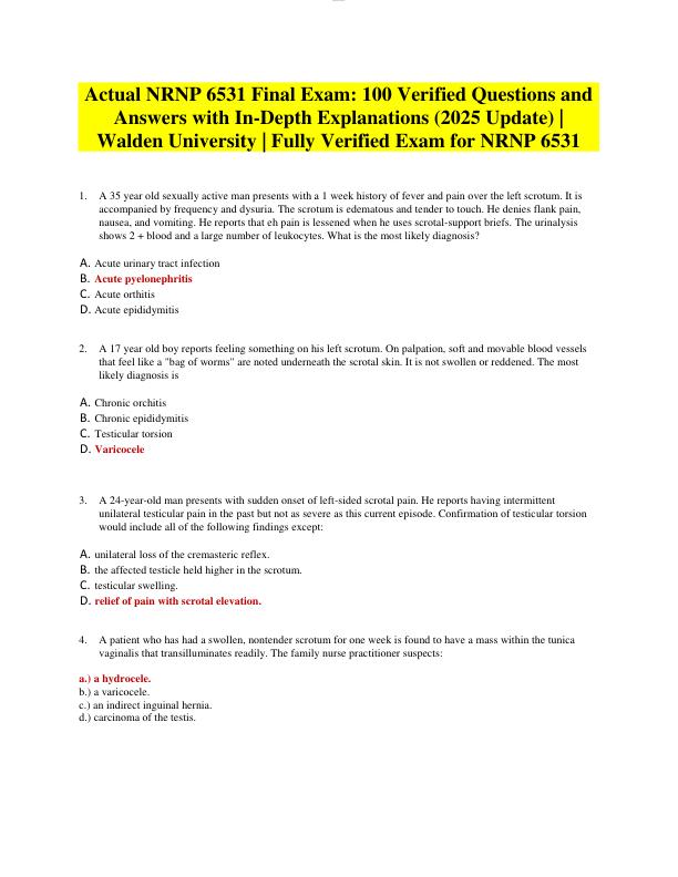 Actual NRNP 6531 Final Exam