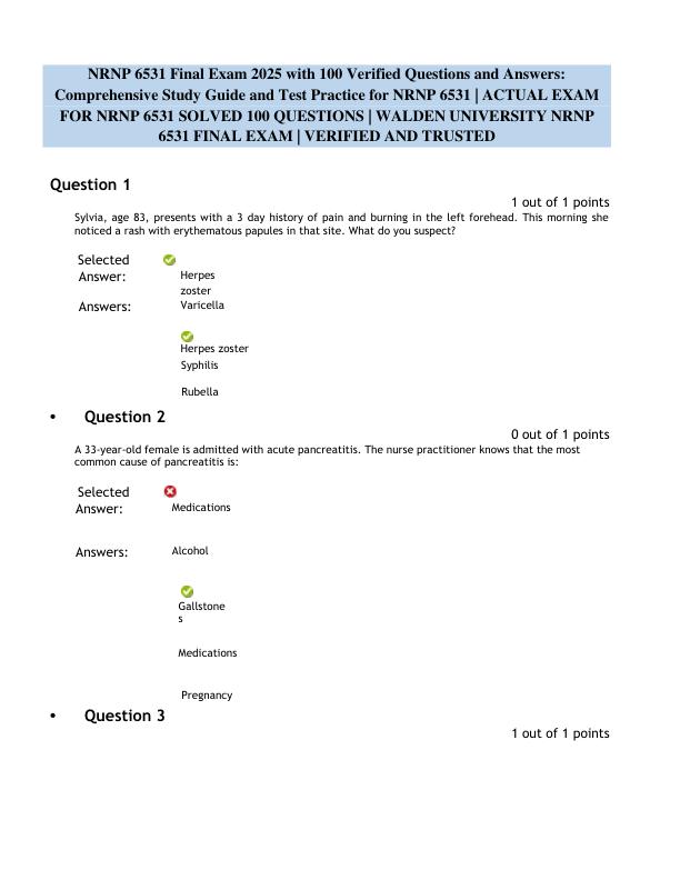 NRNP 6531 Final Exam 2025