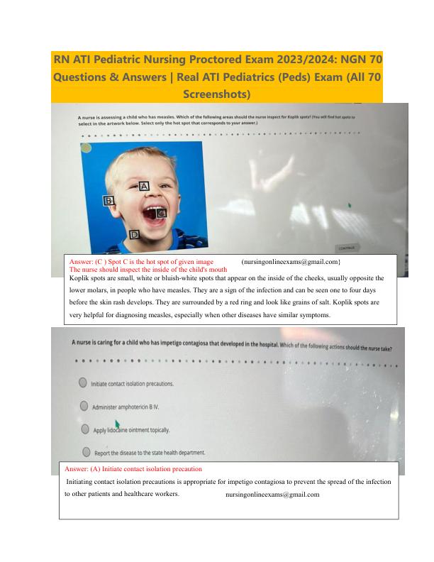 RN ATI Pediatric Nursing Proctored Exam 2023-2024 With  NGN 70 Questions & Answers Real ATI Pediatrics (Peds) Exam (All 70 Screenshots)