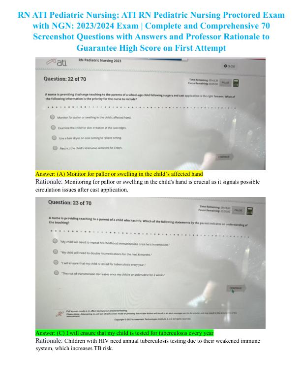 RN ATI Pediatric Nursing ATI RN Pediatric Nursing Proctored Exam with NGN 2023-
