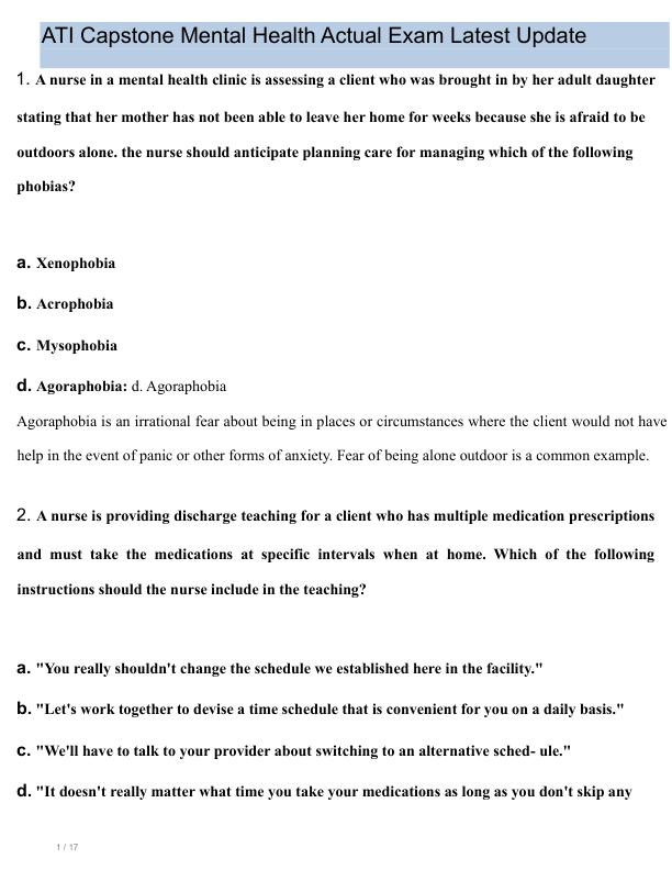 ATI Capstone Mental Health Actual Exam 2024-2025