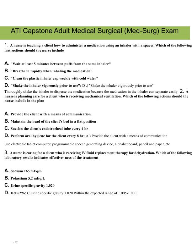 ATI Capstone Medical Surgical (MedSurg) Actual Exam 2024-2025