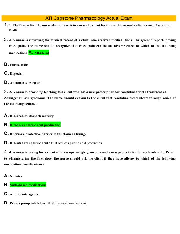 ATI Capstone Pharmacology Actual Exam  2025
